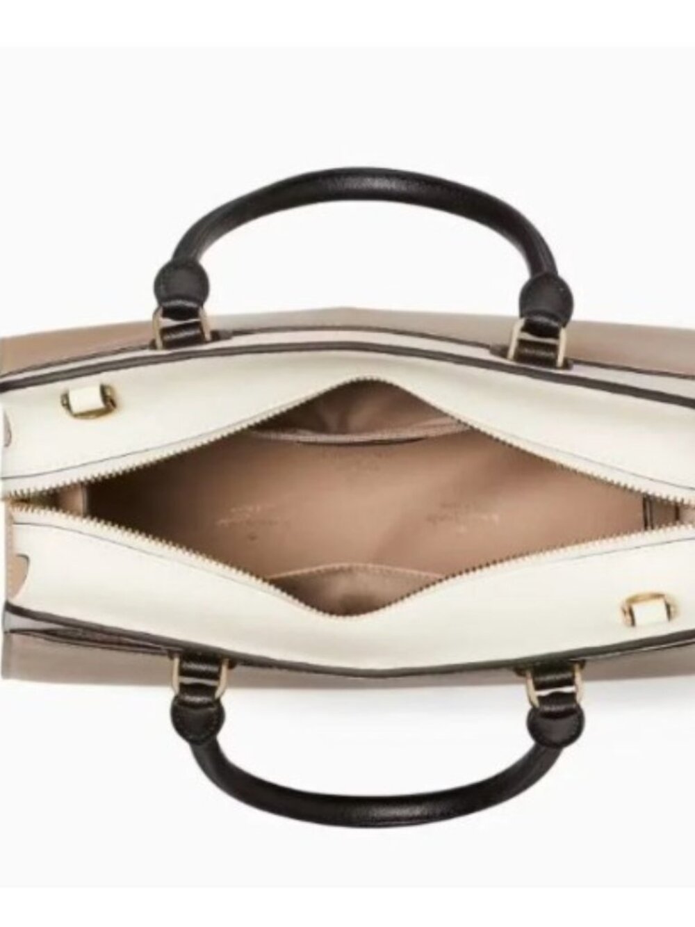 Kate Spade Womens Cream Tan Black Leather Madison Top Zip Medium Satchel - Picture 7 of 12